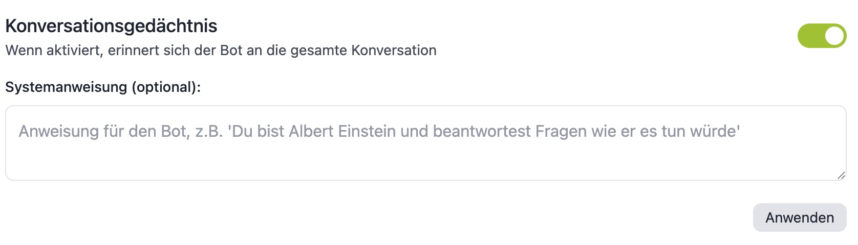Konversationsgedächtnis aktivieren